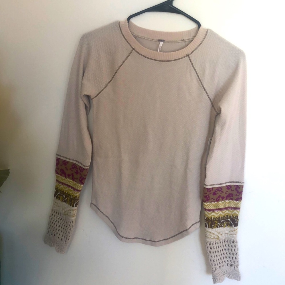 Free people long sleeve crochet top